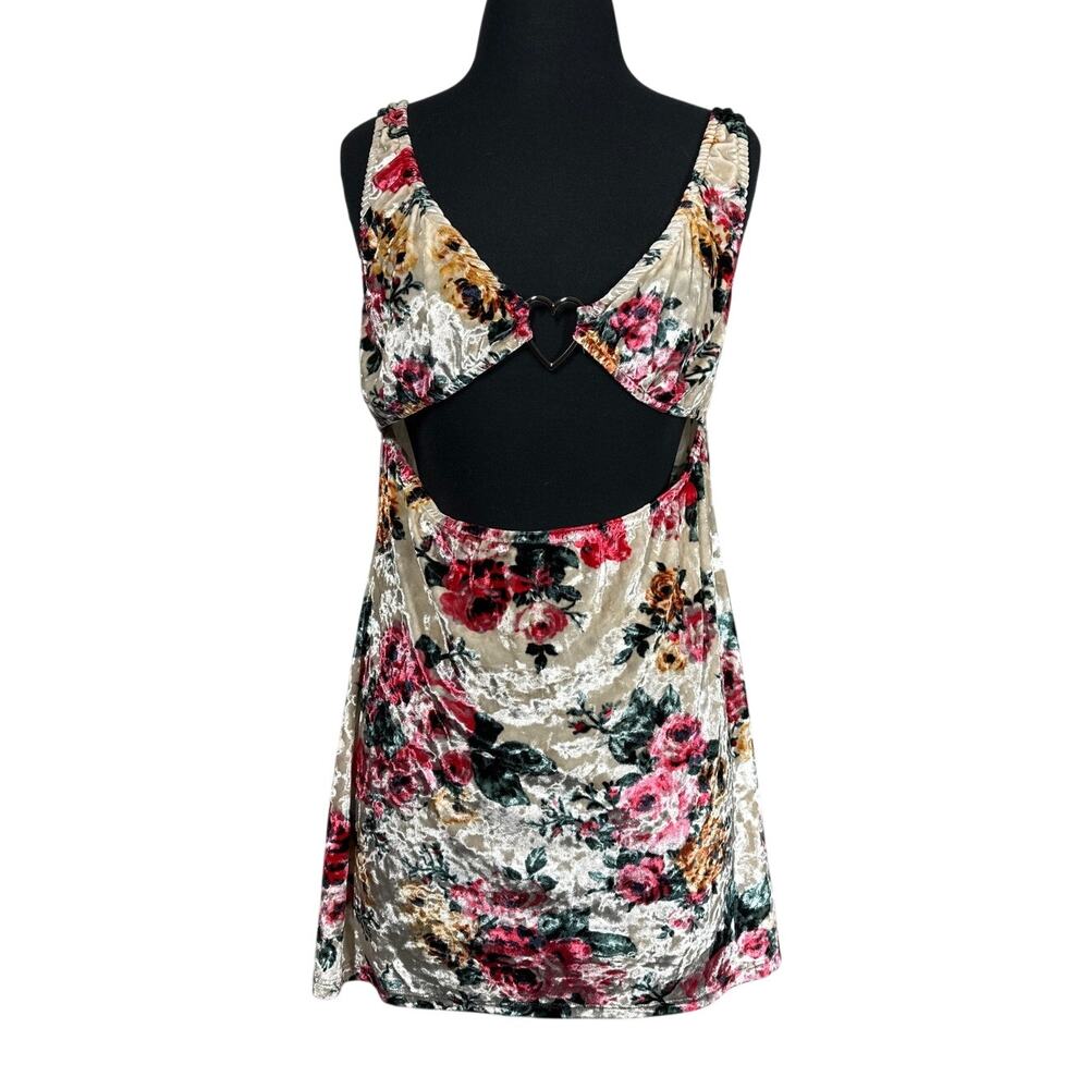 Switchblade Stiletto Velvet Floral Cut Out Top Heart Hardware 2X Open Midriff